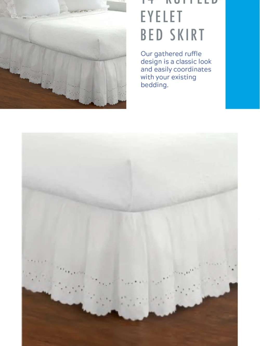 WHITE Eyelet Bed Skirt 14” Drop - KING